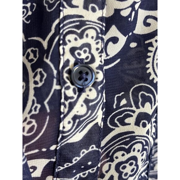 Retro Floral Lace Sheer Top L Blue Coastal Preppy Boho Western Nautical 80s - Picture 8 of 12